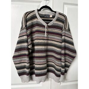 Vintage Peconic Bay Traders Chunky 3D Knit Henley Sweater Mens L Relaxed